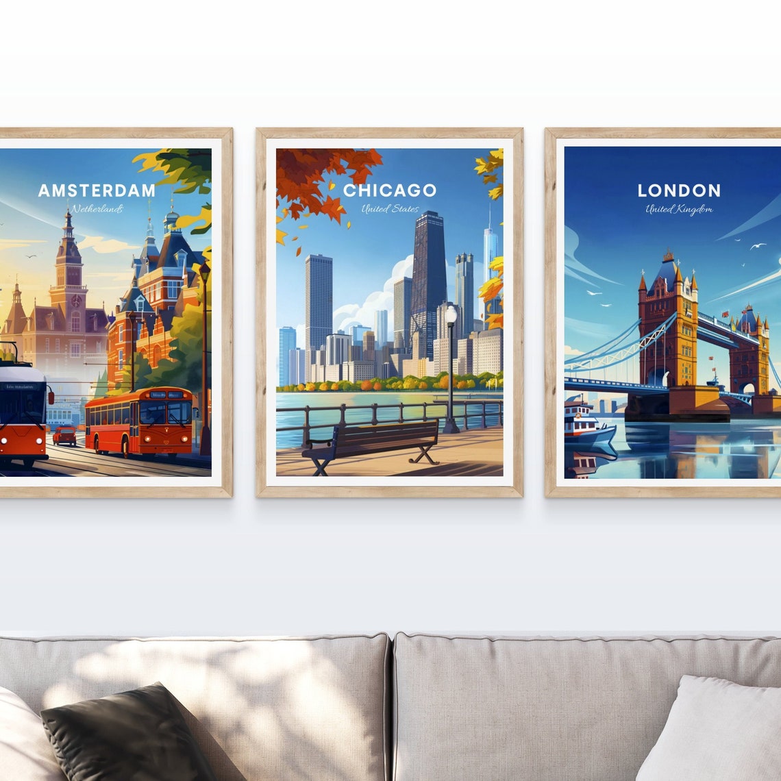 Chicago Illinois Lakefront Skyline Autumn Leaves Bench View Poster - Image 3