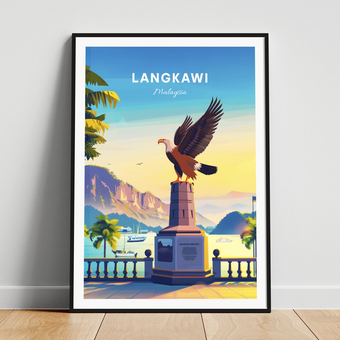 Langkawi Malaysia Famous Eagle Statue Harbor Sunset Scene Poster