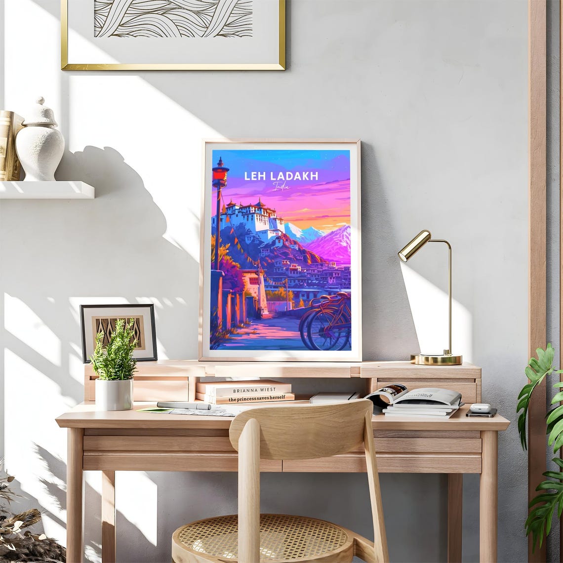 Leh Ladakh India Sunset Monastery Town Fluttering Prayer Flags Poster - Image 4