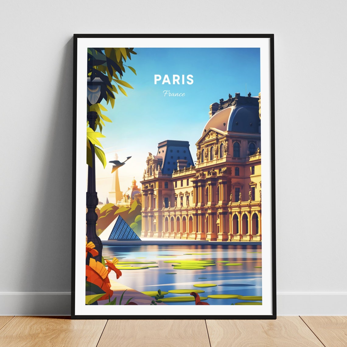 Paris France Louvre Palace Riverside Bridge Golden Hour Poster