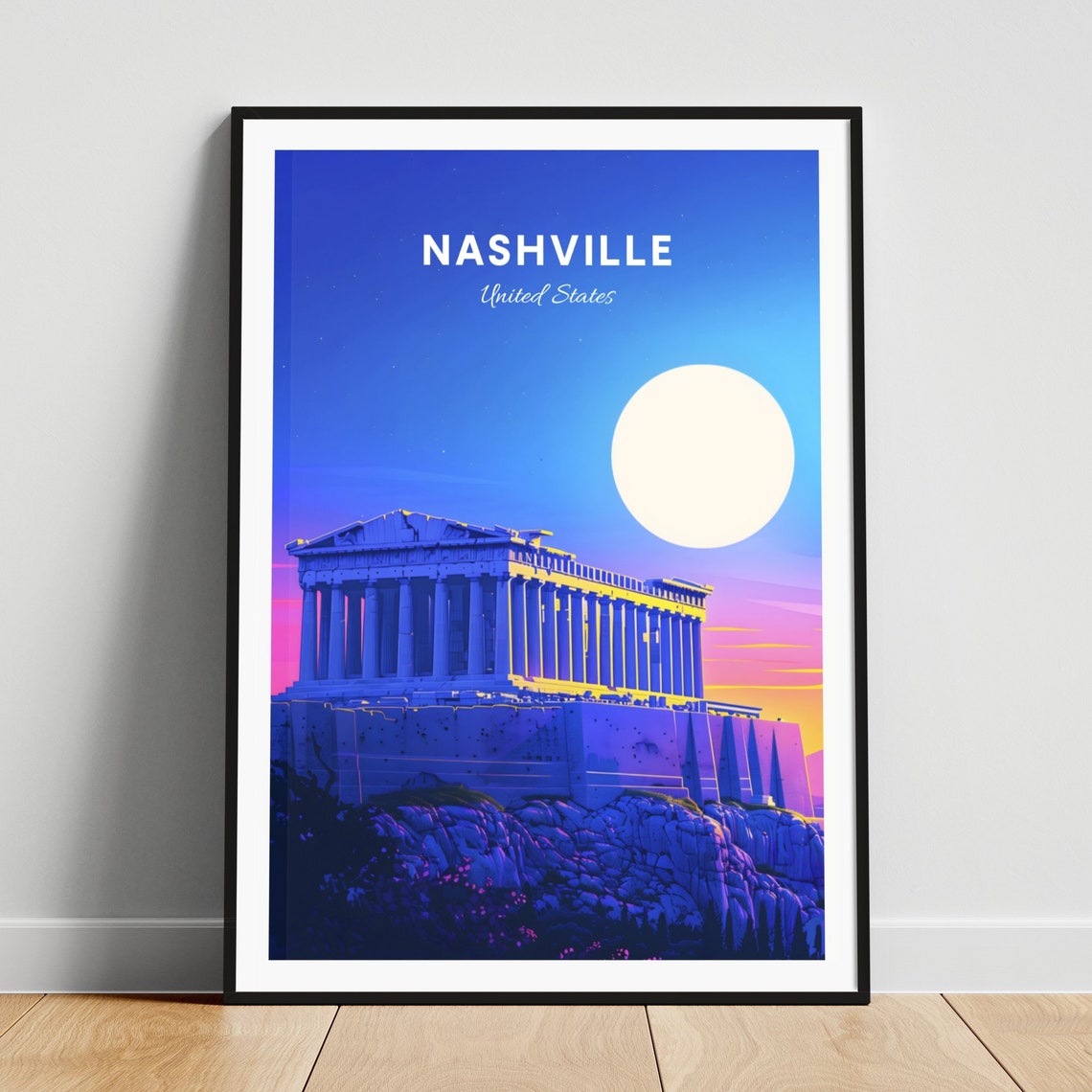 Nashville Parthenon Replica Under a Full Moon Night Sky Poster