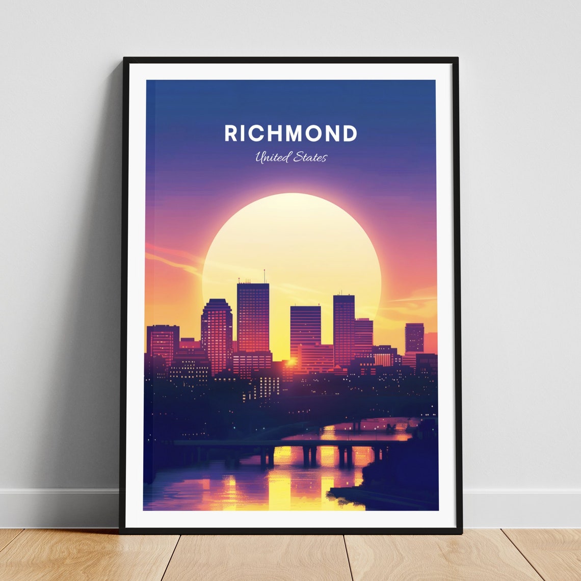 Richmond Virginia Sunset Skyline River Reflection Glow Poster