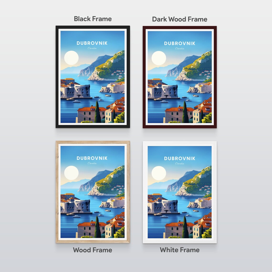 Dubrovnik Croatia Historic City Walls Harbor Boats Scene Poster - Image 2