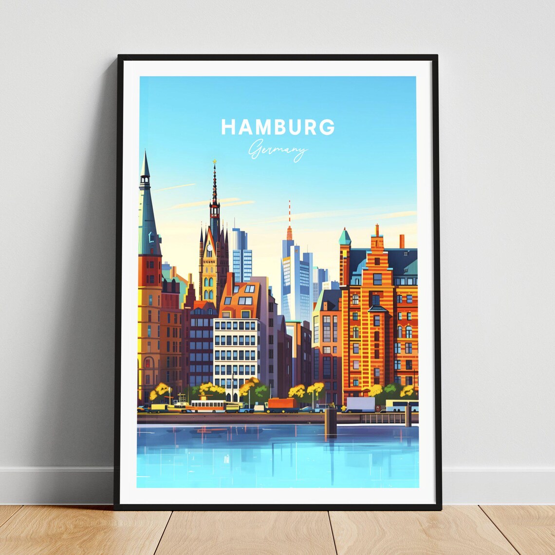 Hamburg Germany Waterfront Skyline Historic Buildings Travel Poster