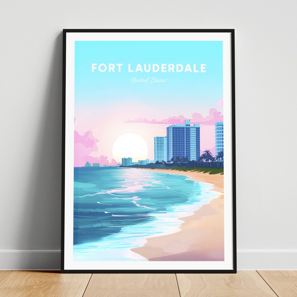 Fort Lauderdale Florida Beach Sunrise Turquoise Waves Travel Poster