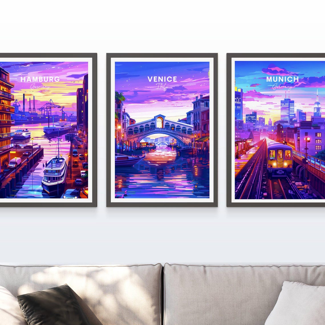 Venice Italy Grand Canal Rialto Bridge Night Lights Reflections Poster - Image 3