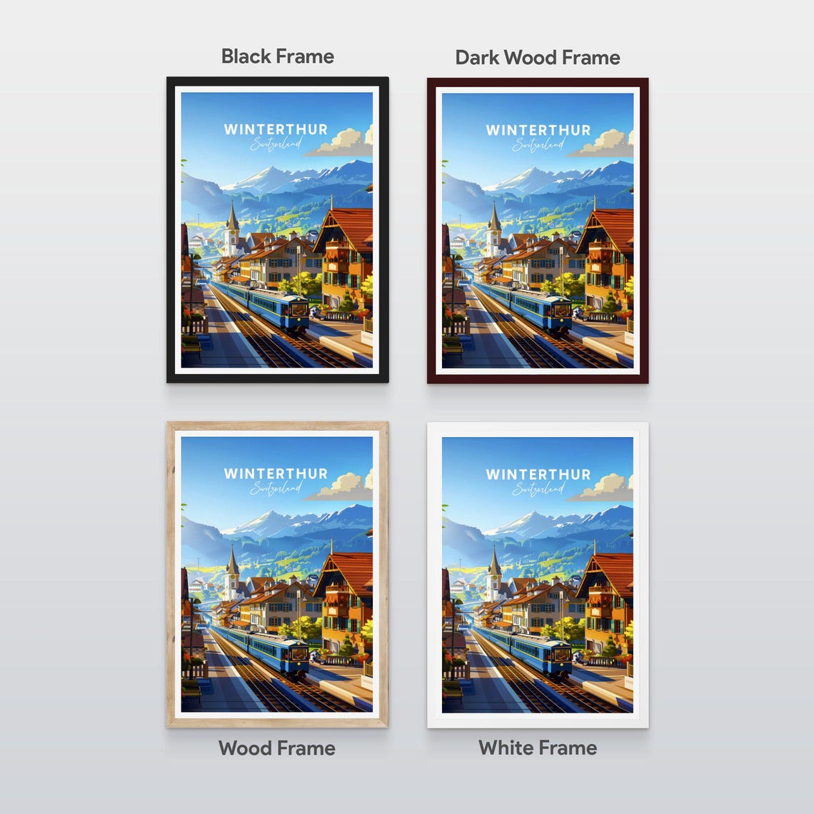 Winterthur Switzerland Train Station Alpine Mountain View Poster - Image 2
