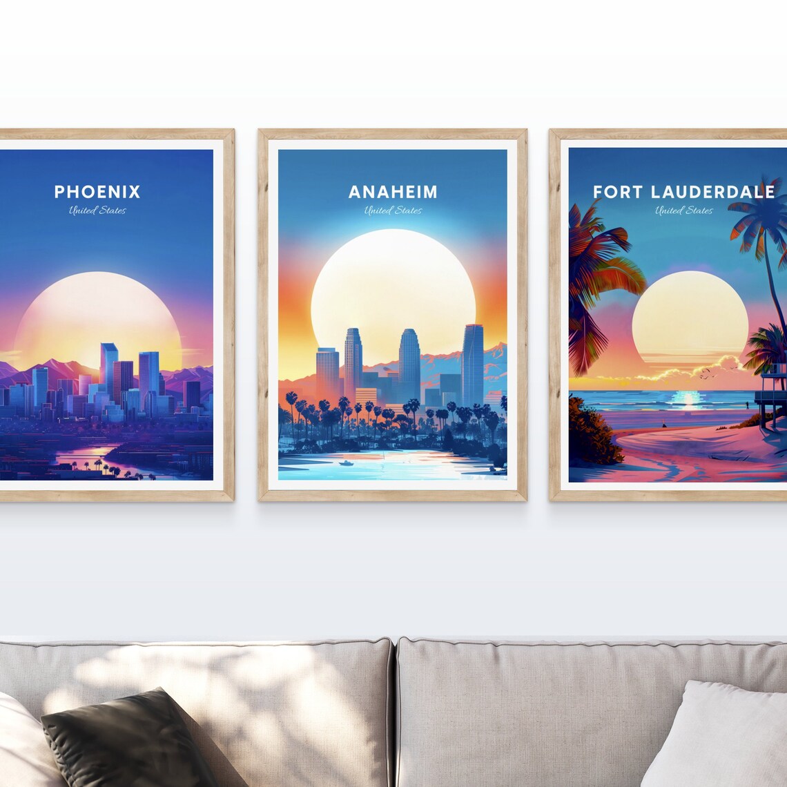 Anaheim California Sunset Skyline Palm Trees Lakeside Travel Poster - Image 4