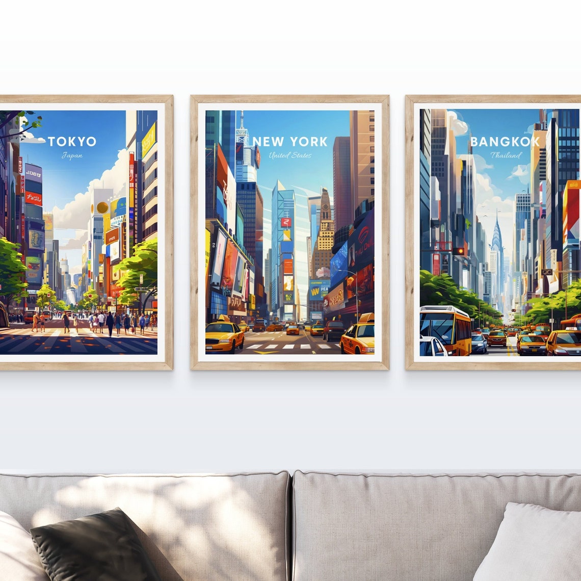 New York City Times Square Yellow Taxis Neon Lights Night Poster - Image 3