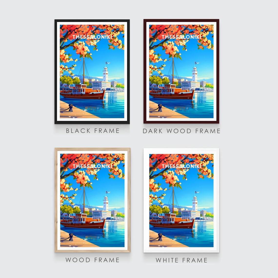 Thessaloniki Greece Harbor Boat White Tower Spring View Art Poster - Image 3