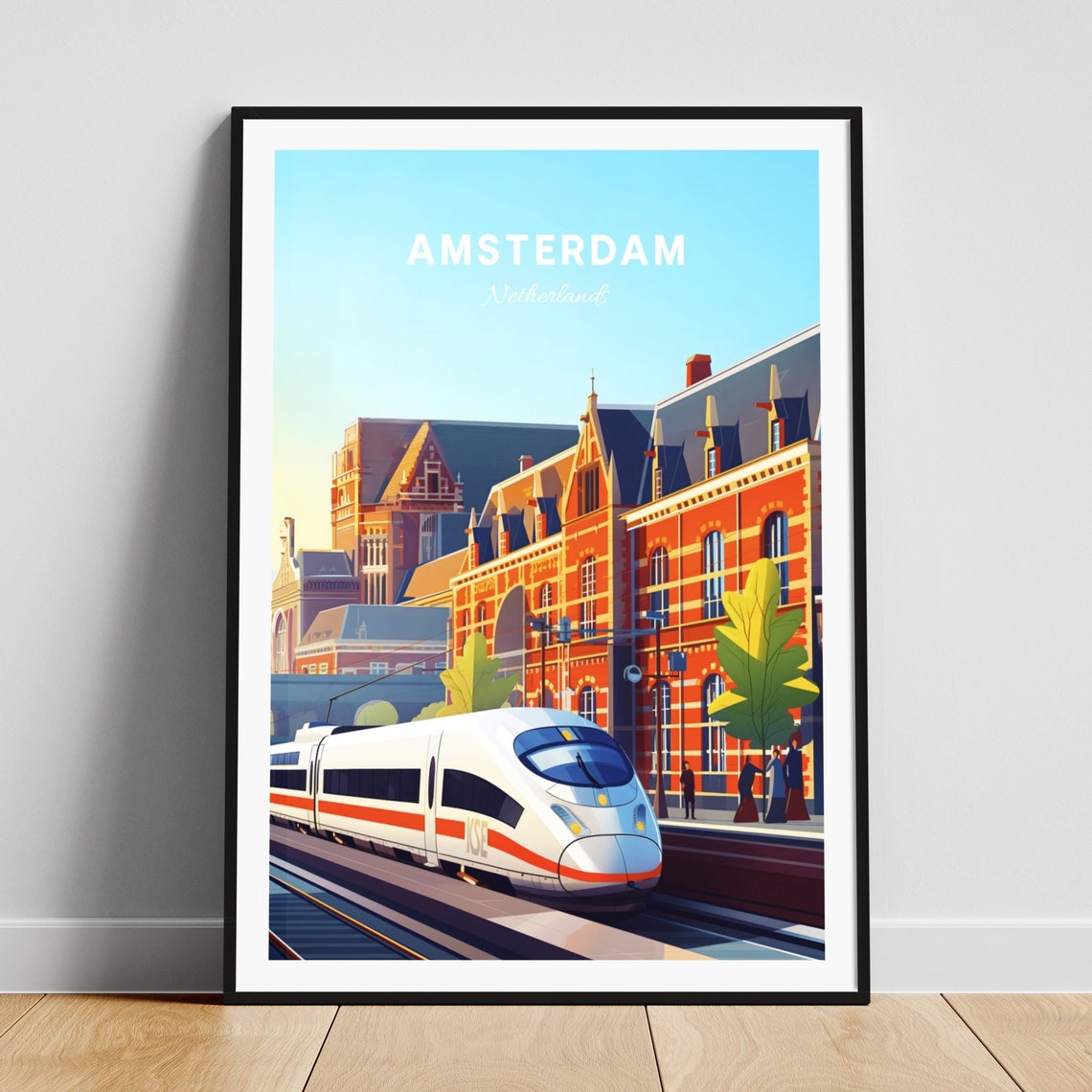 Amsterdam Netherlands High Speed Train Station Arrival Travel Poster