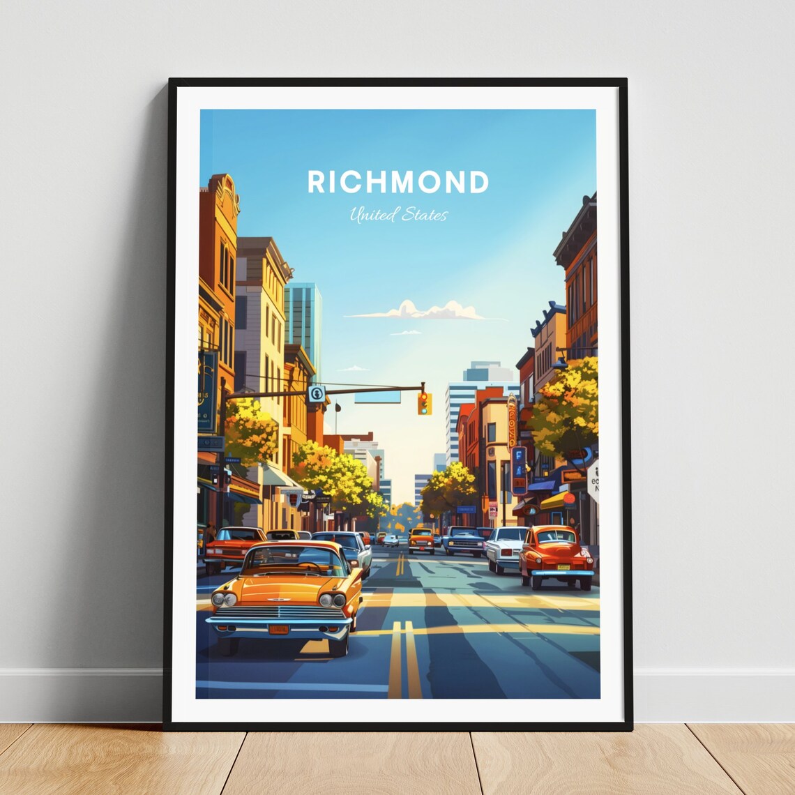Richmond Virginia Historic Classic Cars Downtown Street Scene Poster