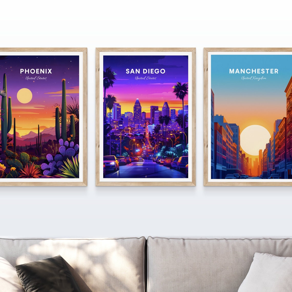 San Diego California Neon Night Skyline Cityscape Travel Poster - Image 4