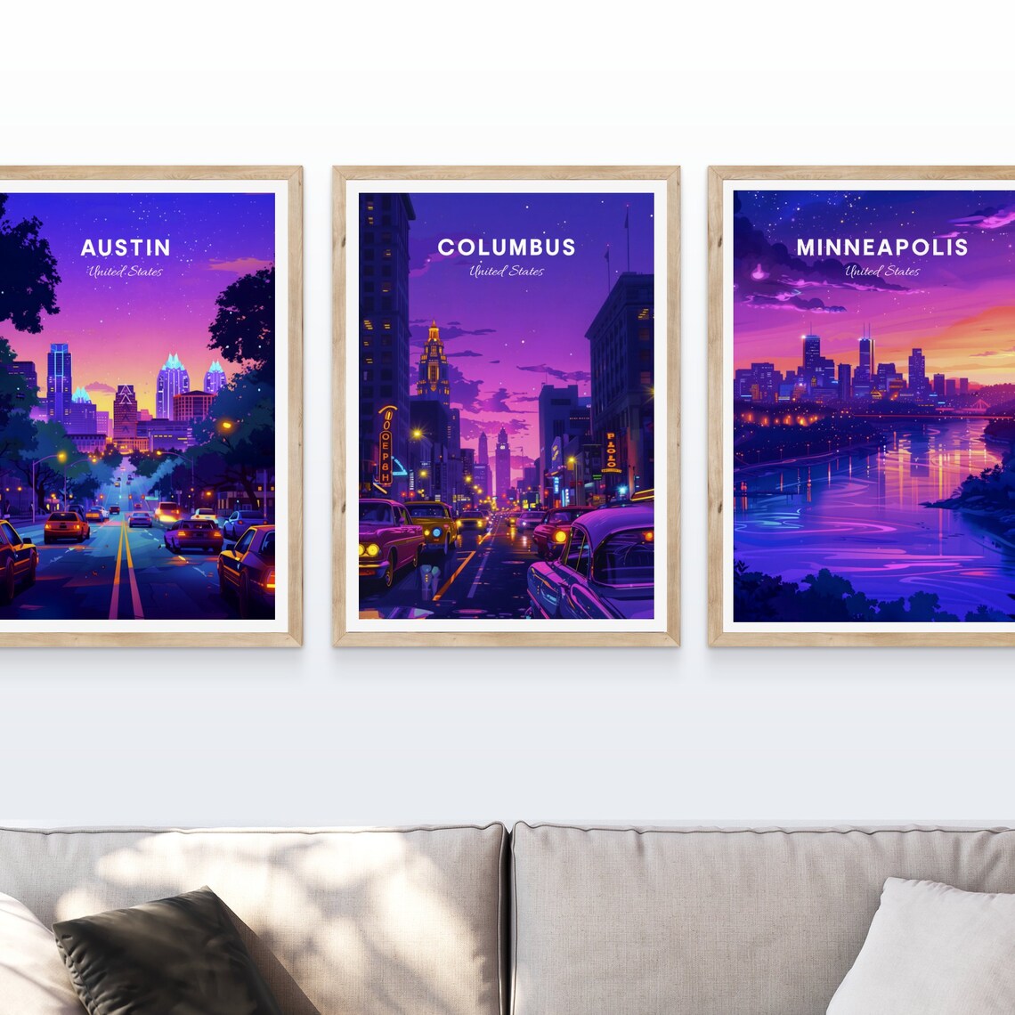 Columbus Neon Nights Downtown Street Classic Cars Travel Poster - Image 4