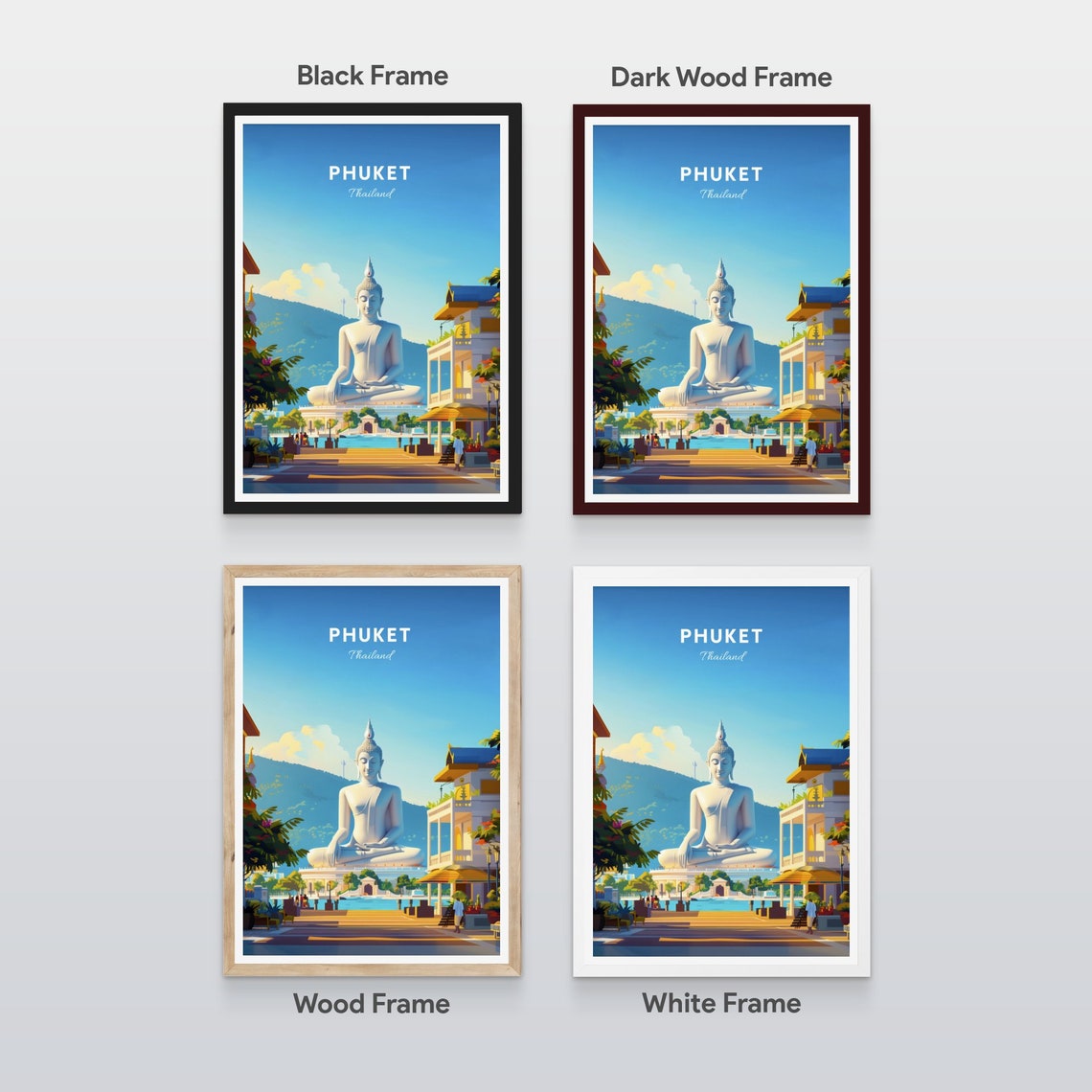Phuket Thailand Sunny Big Buddha Statue Temple Square Poster - Image 2
