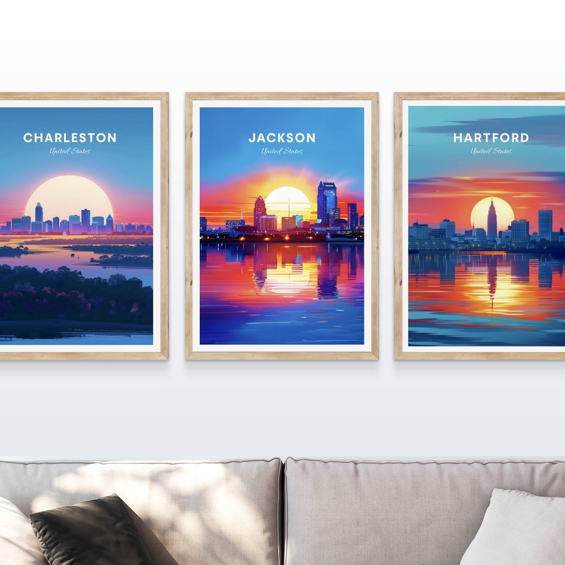 Jackson Fiery Sunset Waterfront Skyline Reflection Travel Poster - Image 3