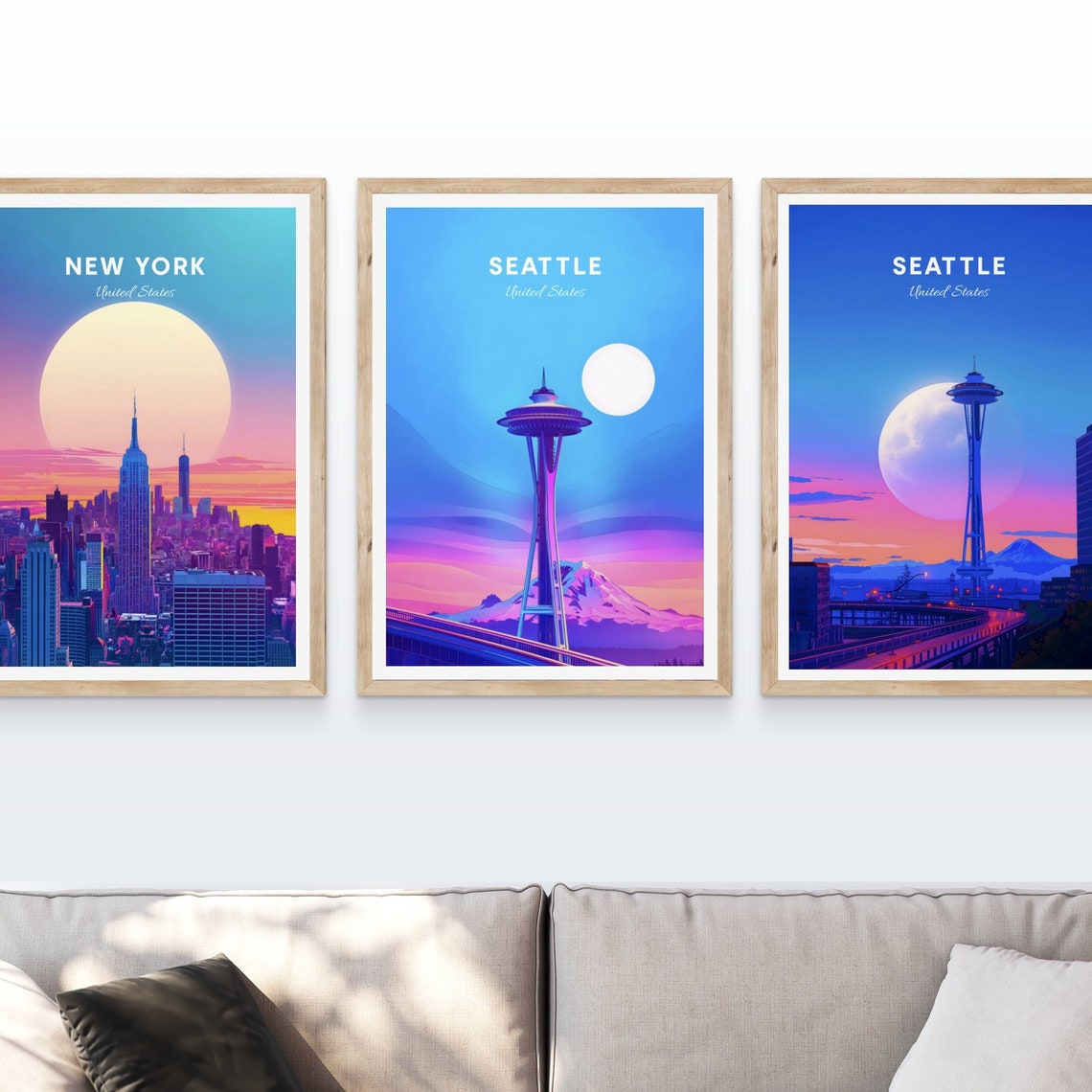Seattle Washington Space Needle Mount Rainier Sunrise Travel Poster - Image 4