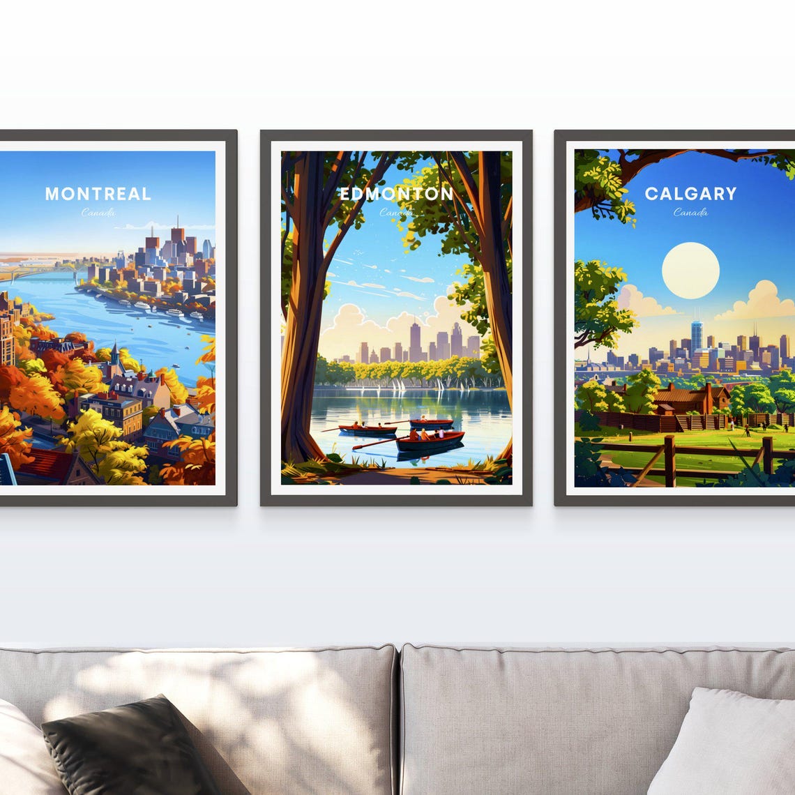 Edmonton Canada Lake Rowboats Park Trees Skyline View Travel Poster - Image 4
