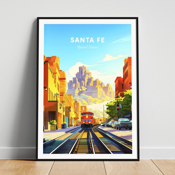 Santa Fe United States Red Train Street Canyon Travel Poster