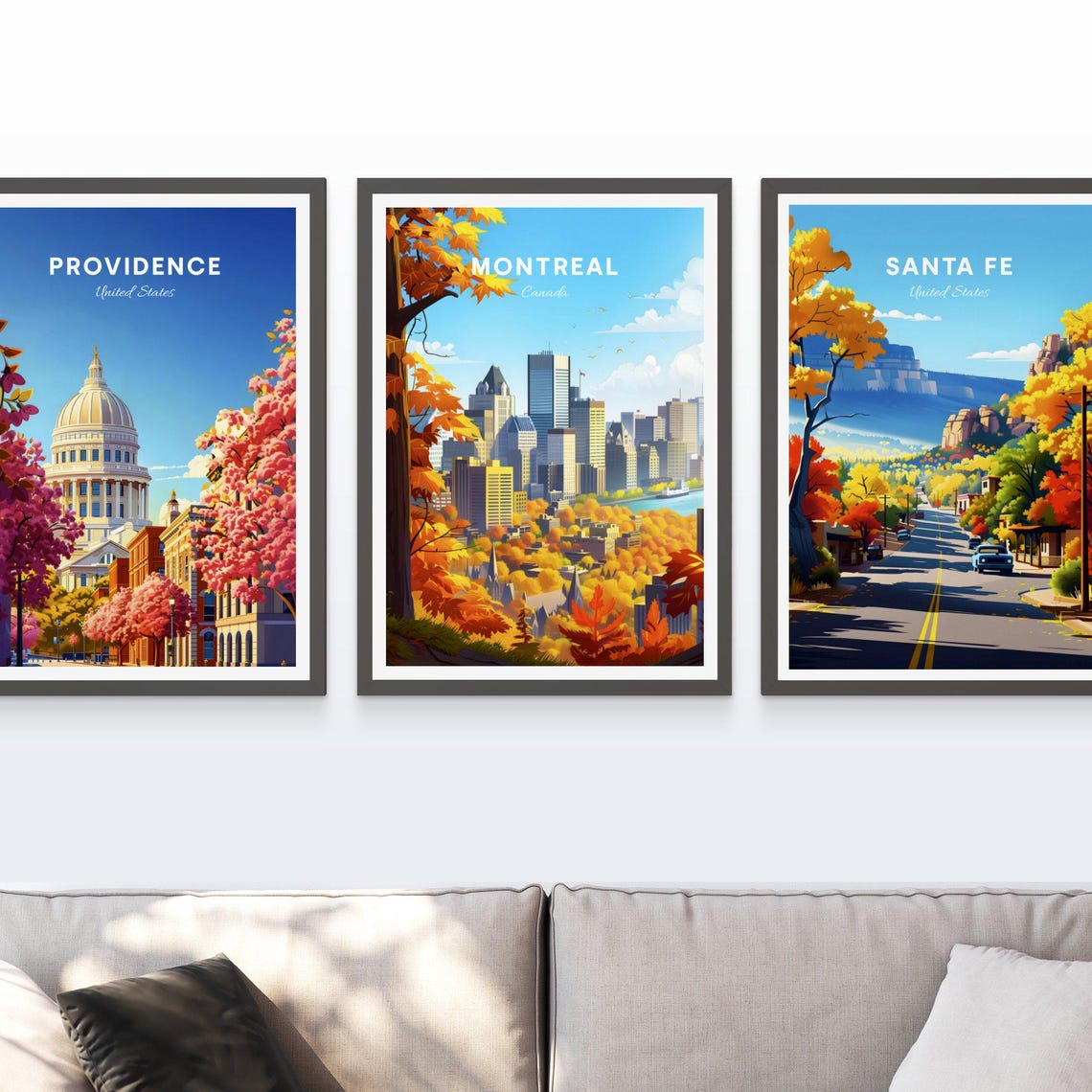 Montreal Canada Downtown Autumn Skyline Maple Leaves River Poster - Image 4