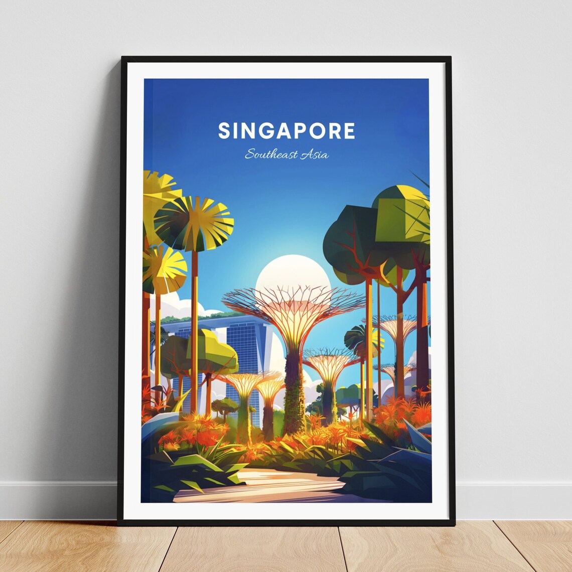 Singapore Gardens By The Bay Supertrees Skyline Vintage Travel Poster