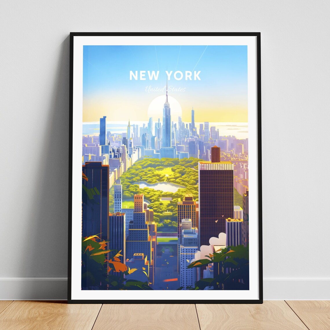 New York City Manhattan Skyline Central Park Sunrise Travel Poster