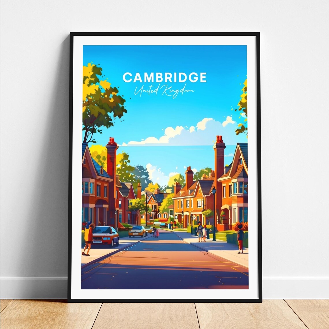 Cambridge Brick Residential Street Tall Chimneys Sunny Travel Poster