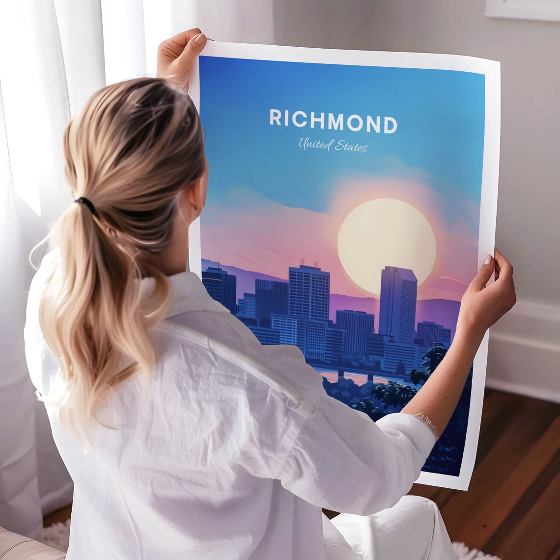 Richmond Downtown Skyline Sunset Big Sun Evening Travel Poster - Image 3