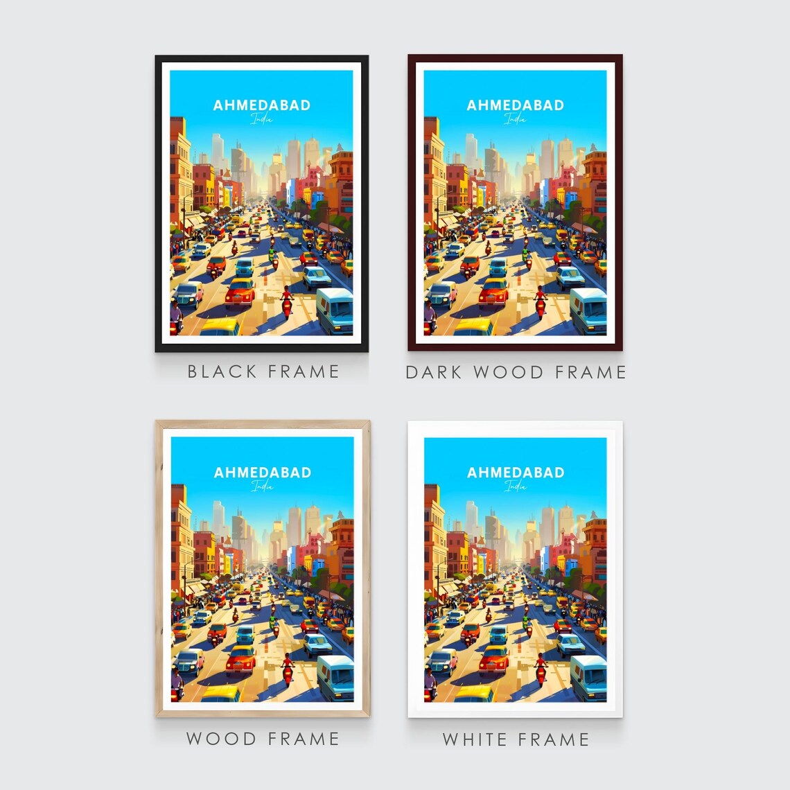 Ahmedabad India Busy City Street Retro Cars Vintage Travel Poster - Image 3