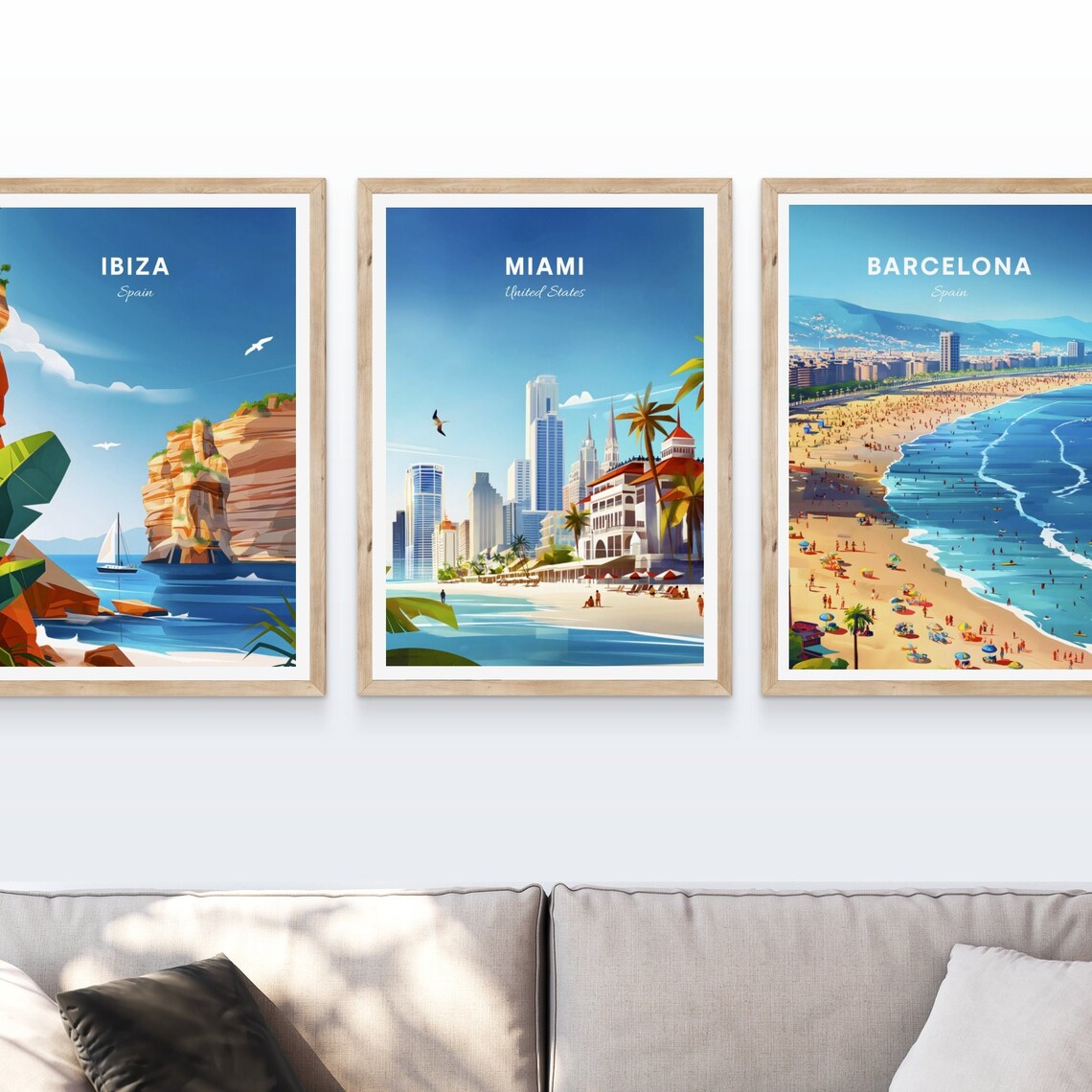 Miami Florida South Beach Skyline Palms Umbrellas Travel Poster - Image 4