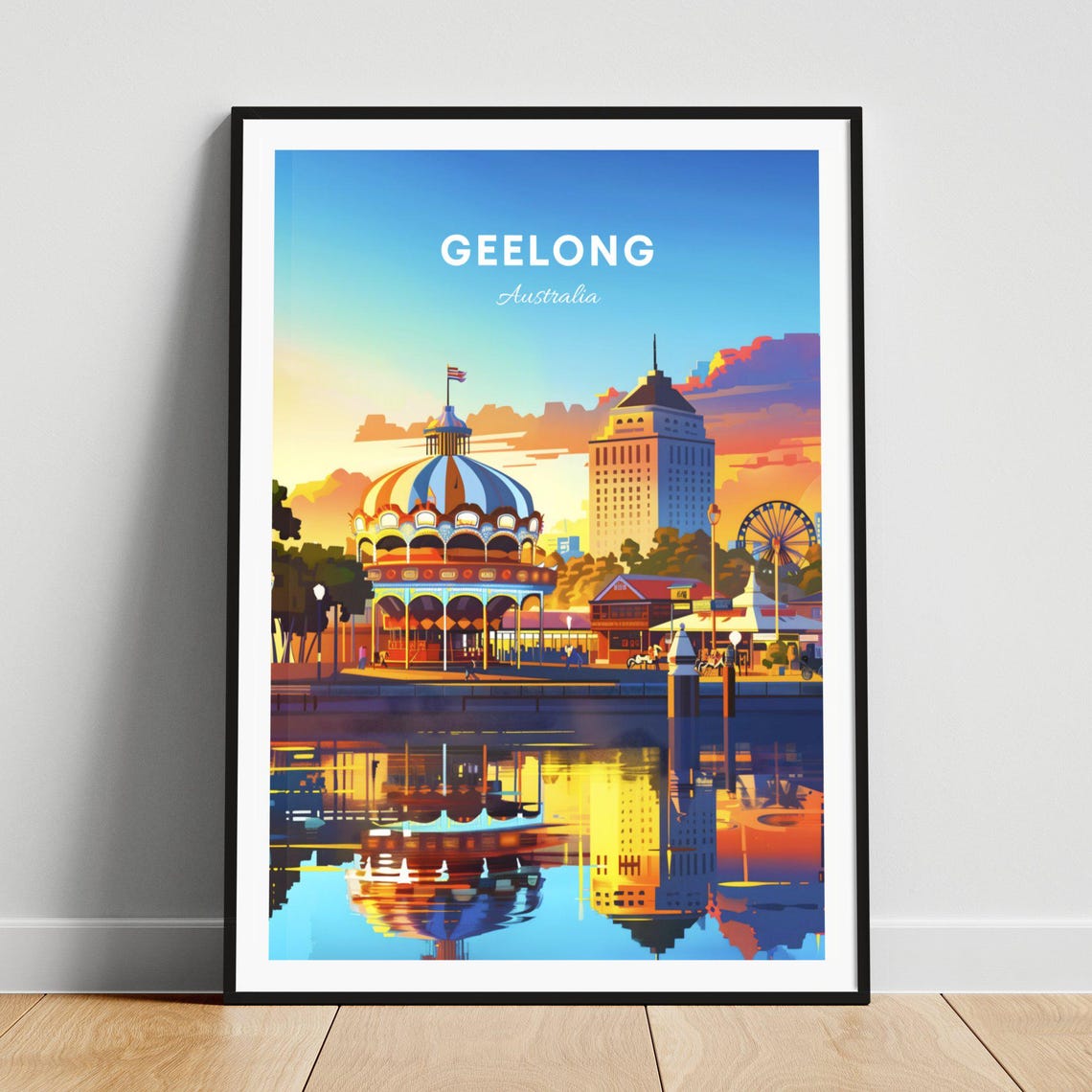 Geelong Australia Waterfront Carousel Sunset Reflection Poster