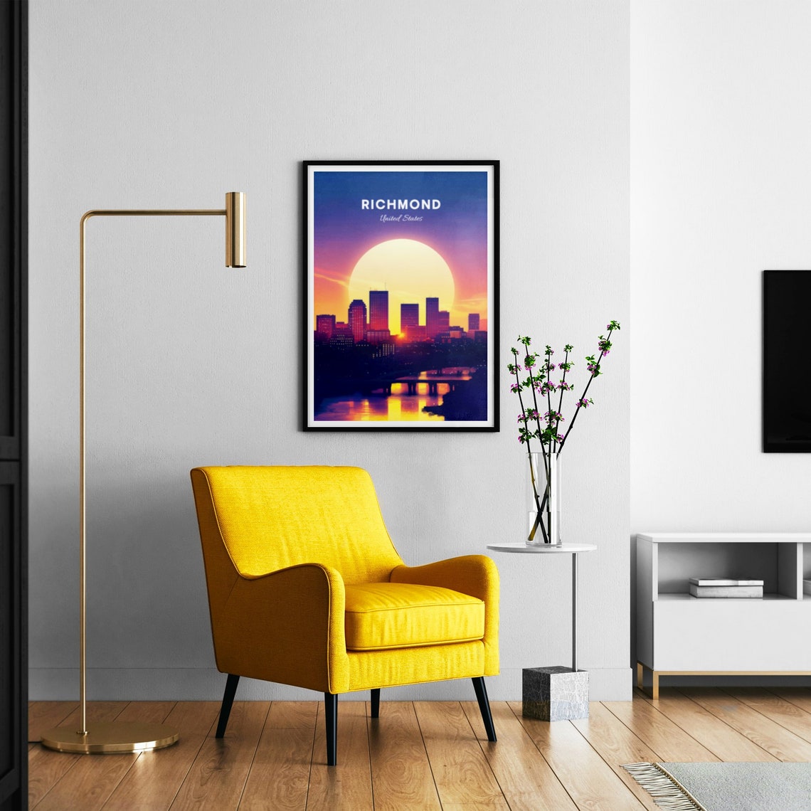 Richmond Virginia Sunset Skyline River Reflection Glow Poster - Image 3