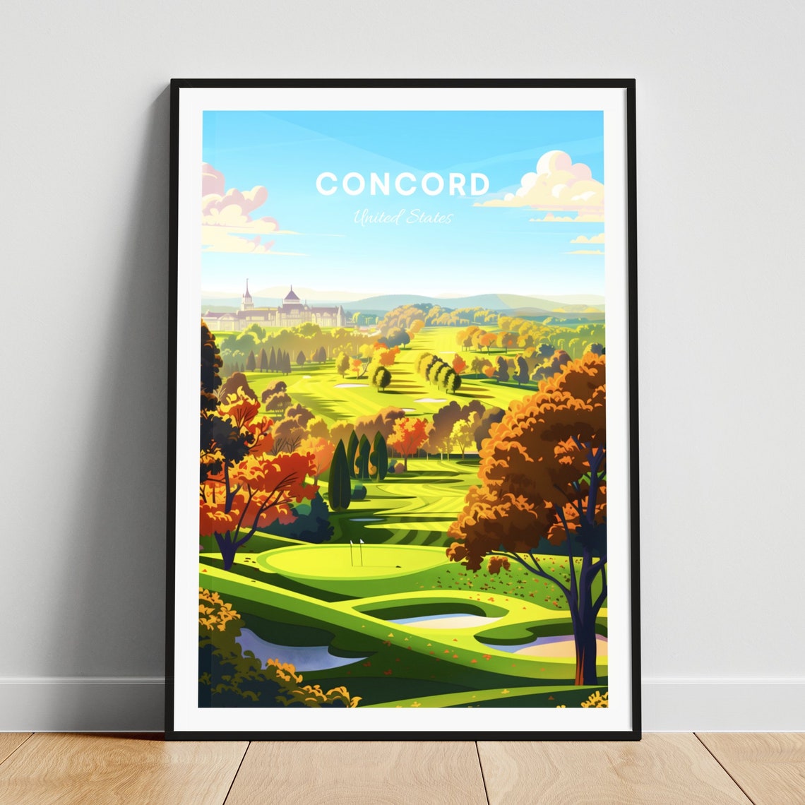 Concord New Hampshire Autumn Golf Course Morning Travel Poster