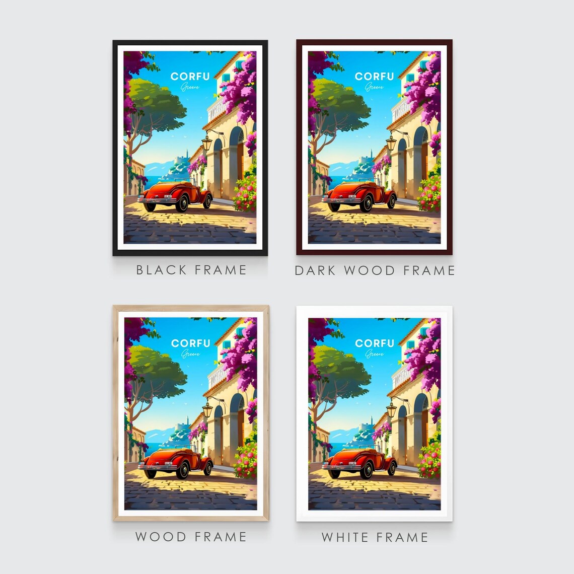 Corfu Greece Vintage Convertible Bougainvillea Street Travel Poster - Image 3