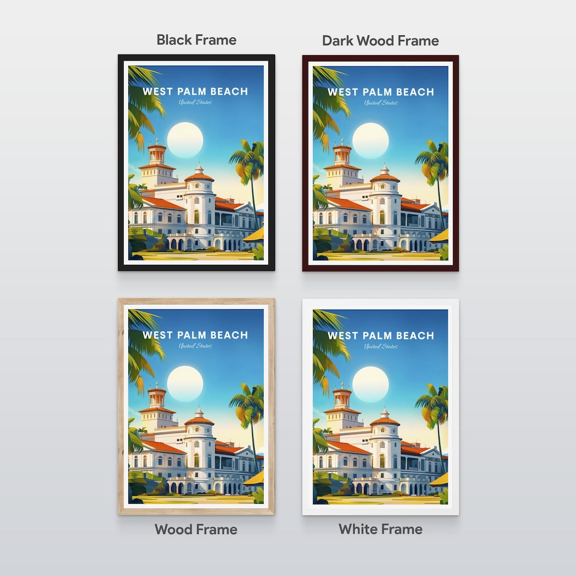 West Palm Beach Florida Historic White Mansion Palms Travel Poster - Image 2