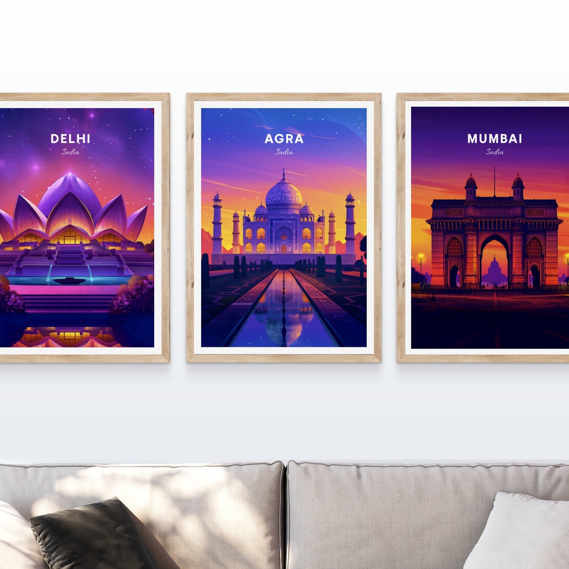 Agra Taj Mahal Sunset Reflection Pool Purple Sky Travel Poster - Image 4