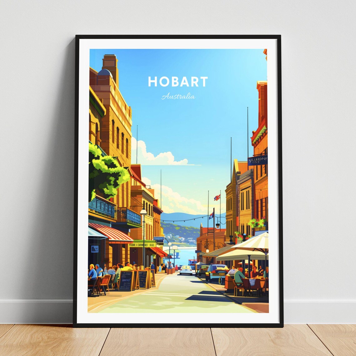 Hobart Australia Historic Salamanca Street Cafes Travel Poster