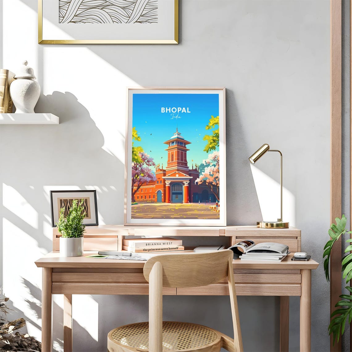 Bhopal Red Brick Heritage Tower Blossoms India Travel Poster - Image 4