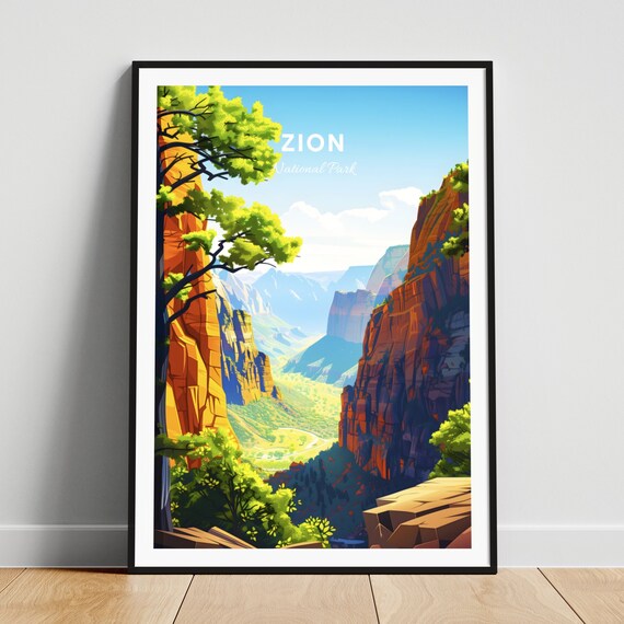 Zion National Park Canyon Framed by a Green Juniper Tree Poster
