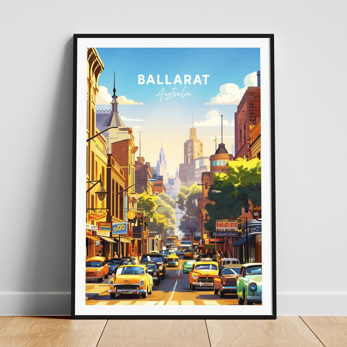 Ballarat Australia Historic Street Vintage Cars City Scene Poster