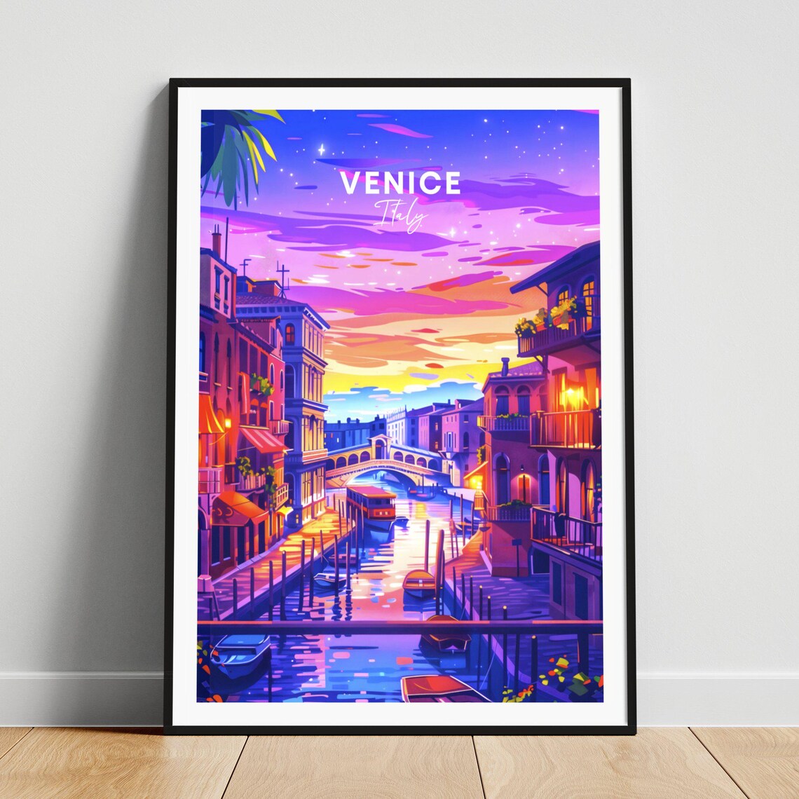 Venice Italy Starry Night Canal Old Town Waterway Scene Poster