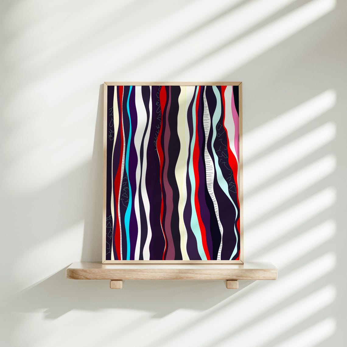 Bold Retro Wavy Line Stripe Art Print in Vivid Multicolor Design