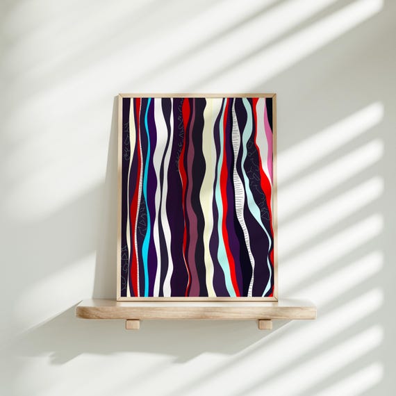 Abstract Wavy Line Wall Art Retro Geometric Print Bold Colorful Stripe Poster For Minimalist Home Decor