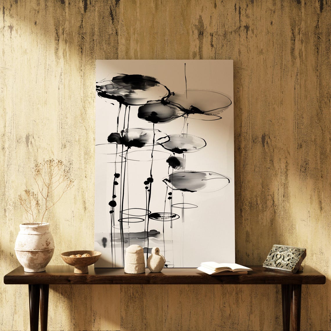 Abstract Black Ink Clouds On Vertical Lines Wabi Sabi Poster