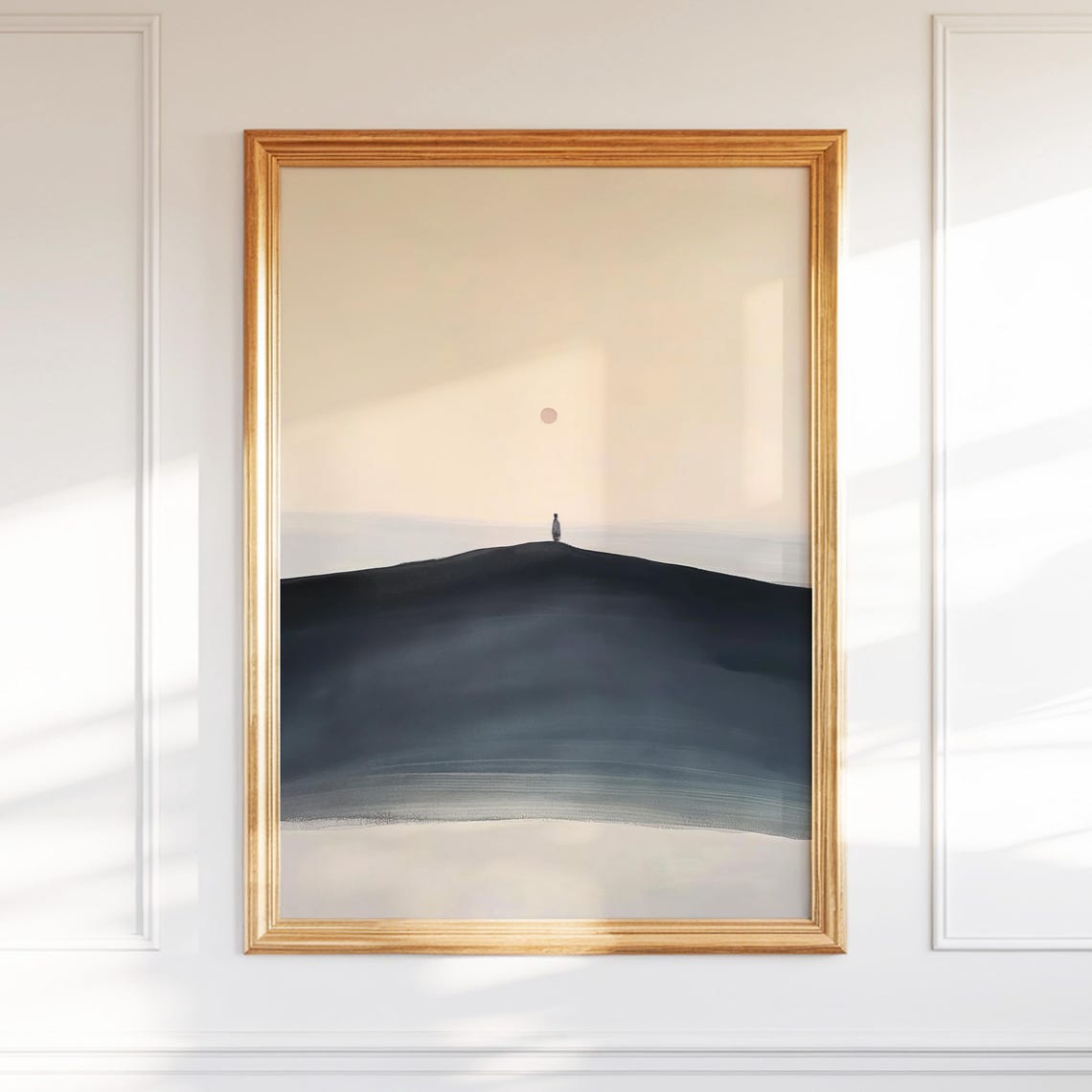 Lone Figure on Dark Hill Japandi Minimalist Landscape Poster