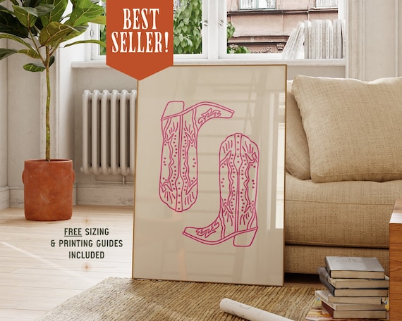 Pink Cowboy Boots Minimalist Western Art Print