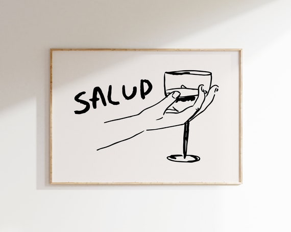 Salud Poster Bar Cart Accessories Cocktail Wall Art Bar Poster Drink Wall Art Cute Apartment Decor Housewarming Gift Kitchen Art