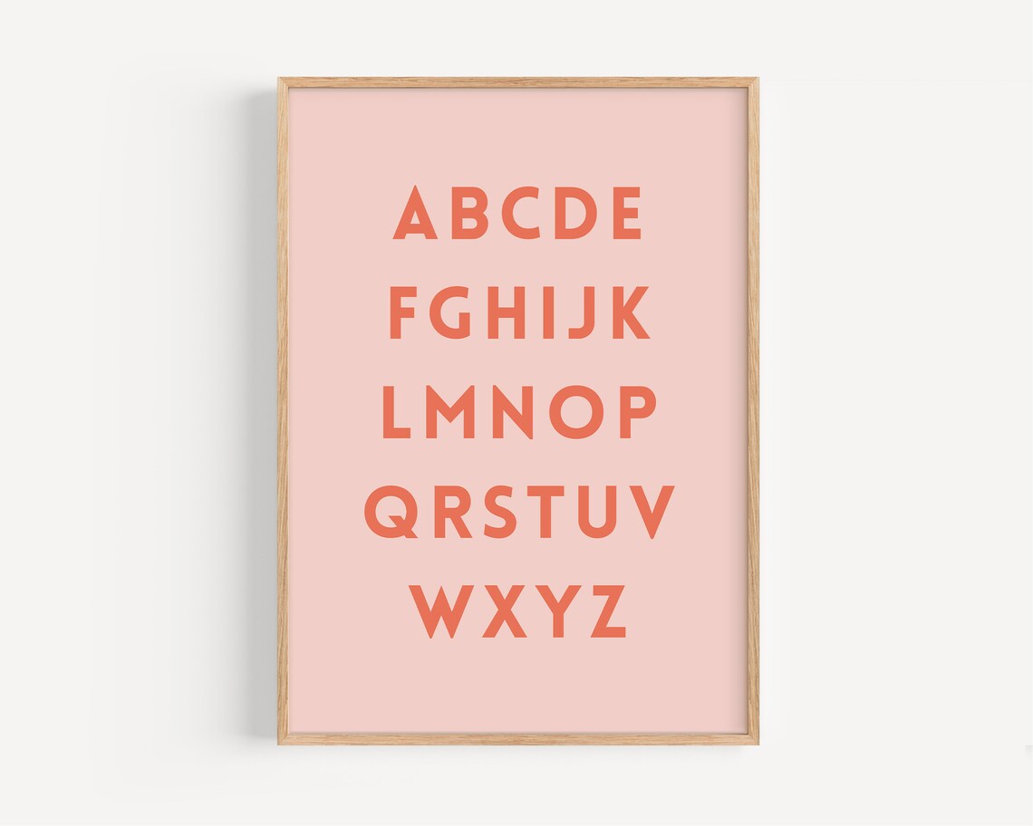 Pink Alphabet Kids Print, Modern Scandinavian Poster