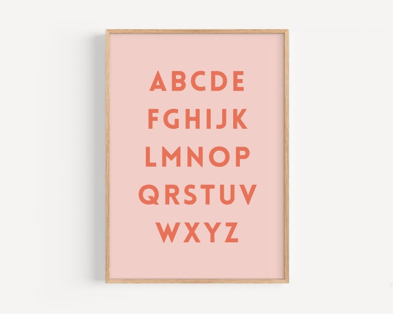 Pink Alphabet Kids Print, Modern Scandinavian Poster