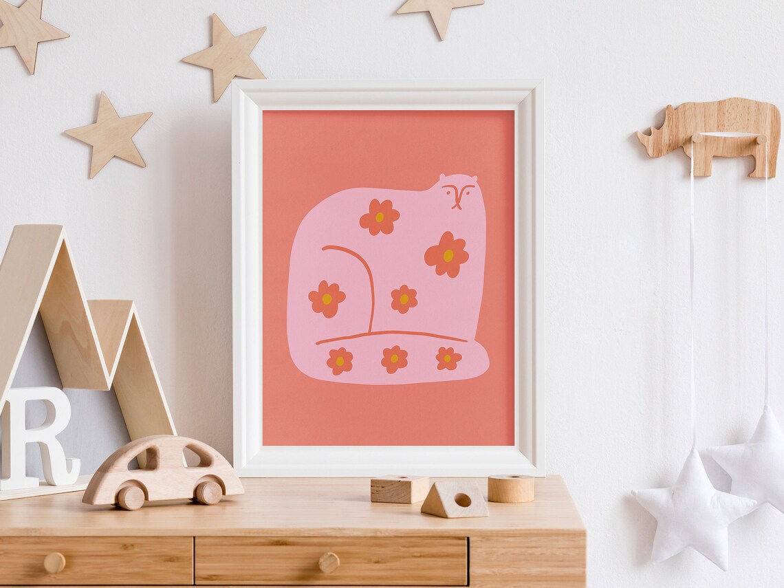 Whimsical Flower Cat Print, Retro Kids Decor - Image 5